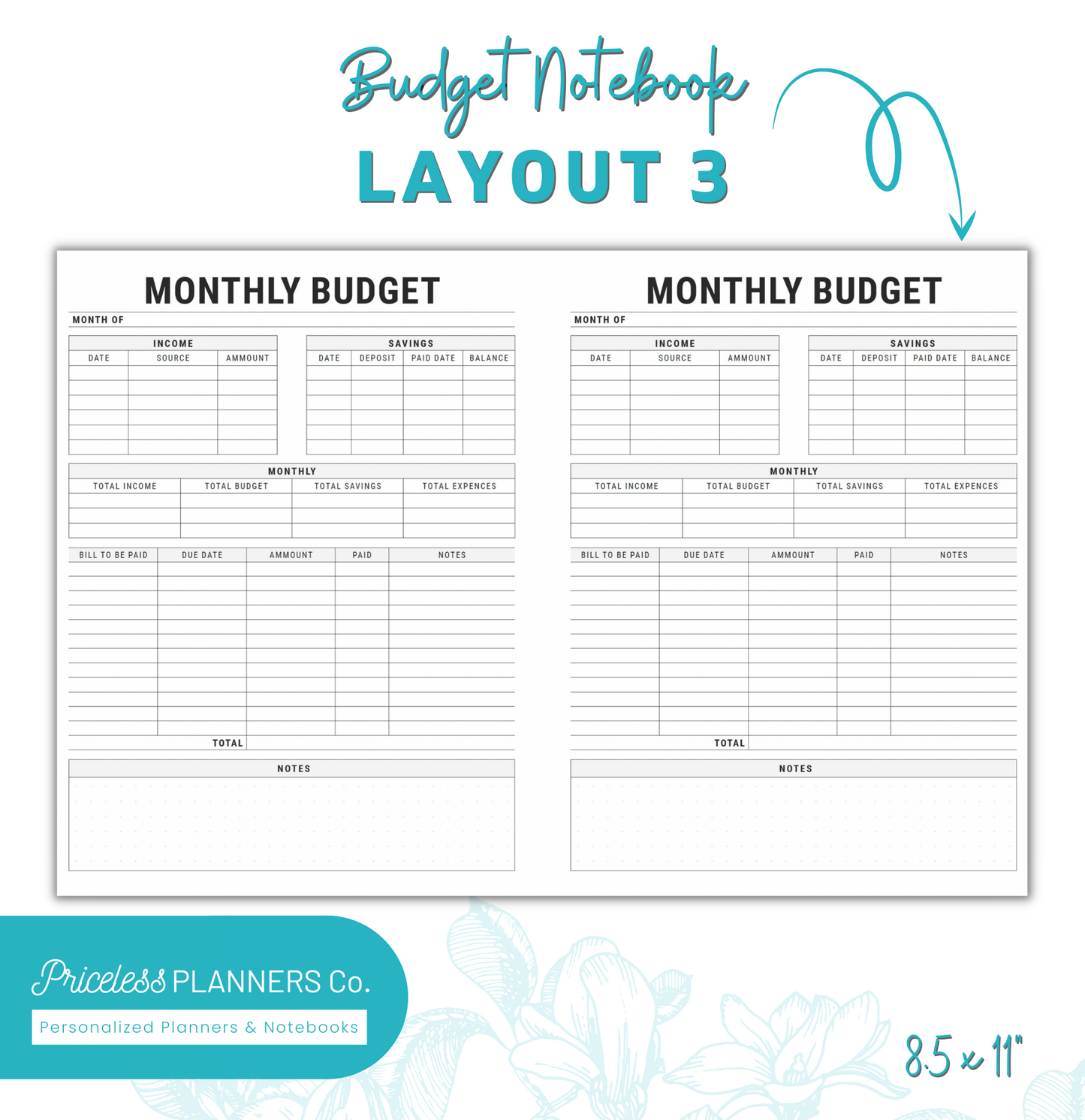 Underwater Sea Shells Budget Notebook- Layout 3